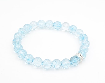 Real Blue Topaz Bracelet, Topaz Bracelet, Bracelet, Natural Stone, 6 Mm Bracelet, 8 Mm Bracelet, 10 Mm Bracelet, Natural Stone Bracelet