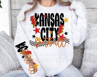 KC Kansas City PNG Instant Download Sublimation Digital Design Decal T-shirt Tumbler Red Gold Football Fans Retro Checker Lightning Stars