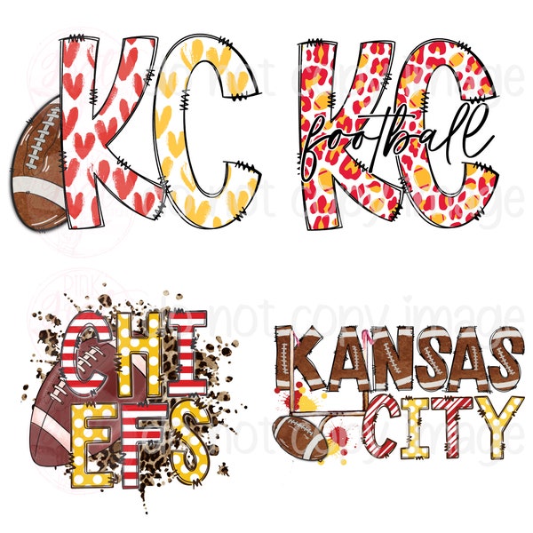 KC Football PNG Waterslide Instant Download Sublimation Digital Design Decal T-shirt Football Tumbler Chiefs Cheetah Kansas City Set Of 4