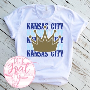 Camiseta de béisbol con diseño digital de sublimación y imagen PNG de Kansas City, descarga instantánea, vaso de béisbol, corona dorada azul, DTF