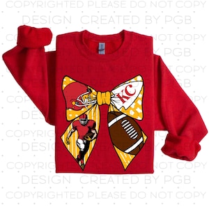 KC Football Bow Kansas City PNG Instant Download Sublimation Digital Design T-shirt Tumbler Red Gold Kansas City Football DTF Champs Collage