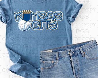 Diseño de camiseta con efecto purpurina de béisbol de Kansas City en formato PNG (descarga digital)