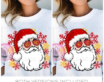 Santa KC Football PNG Instant Download Sublimation Digital Design Decal T-shirt Tumbler Kansas City Snowflakes Santa KC Both Versions