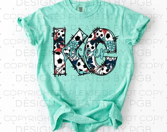 Imagen PNG de fútbol de KC Descarga instantánea Diseño digital Camiseta Camiseta de béisbol Equipo de Kansas City DTF No es un archivo de corte Doodle de fútbol femenino