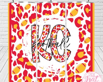 KC Football Tumbler Sublimation 20 Ounce Skinny Digital Design Instant Download Kansas City Red Football PNG Leopard