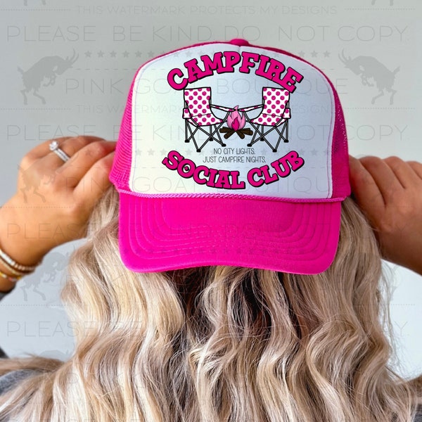 Campfire Social Club Faux Hat Patch PNG Instant Download Sublimation Digital Design Trucker Hat Camping Outdoors Pink Campground