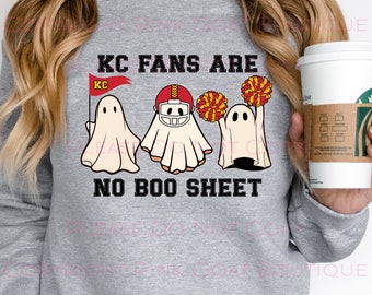 KC Fans Are No Boo Sheet PNG Instant Download Sublimation DFT T-shirt Tumbler Football Halloween Ghosts Spooky Kansas City Red Gold