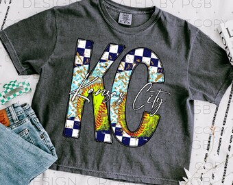 KC Kansas City PNG Digital Design T-shirt DTF Design Softball Checker Leopard