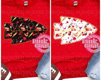 Nurse Football PNG Instant Download Digital Design T-shirt Football Red Gold Kansas City PNG Fan Spirit Wear Medical Supplies Nurse Doctor