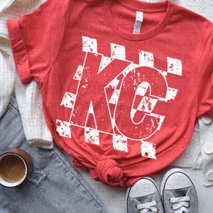 KC Distressed Checker PNG Digital Download Sublimation Digital Design T-shirt Football Sport Team Baseball Soccer Kansas City DTF White