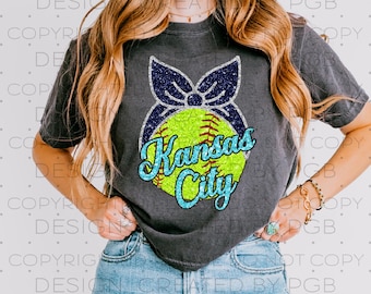 KC Kansas City PNG Digital Design T-shirt DTF Design Softball Glitter Bow