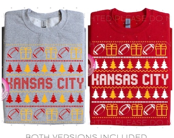 Ugly Sweater Football PNG Image Instant Download Sublimation Digital Design Decal T-shirt Football KC Red Gold Christmas Holiday Kansas City