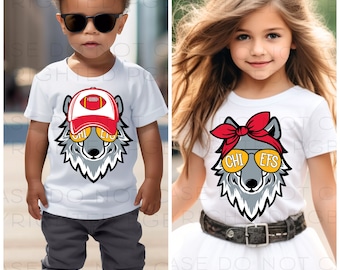KC Football PNG Instant Download  Digital Design Decal T-shirt Tumbler Kansas City Football Fan Red Gold Wolf Mascot 2 Designs DTF Kids