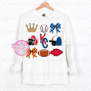 KC Football Baseball Couquette PNG Instant Download Sublimation Digital Design Decal T-shirt Tumbler Royal Red Gold Kansas City