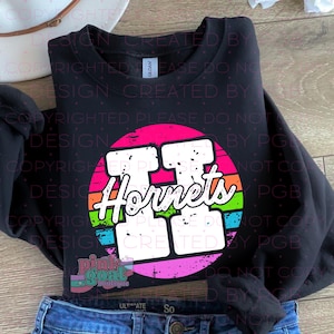 Custom Neon Distressed Initial Mascot PNG DFT Sublimation Digital Design Sports Mascot Spirit Wear School Name Trendy Choose Mascot