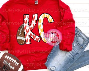 KC Football PNG Waterslide Instant Download Sublimation Digital Design DTF Decal T-shirt Tumbler Chiefs Valentine's Day Kansas City Love