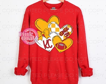 KC Valentine’s Day Football PNG Image Instant Download Sublimation Digital Design Decal T-shirt Football KC Red Gold  Kansas City Hearts