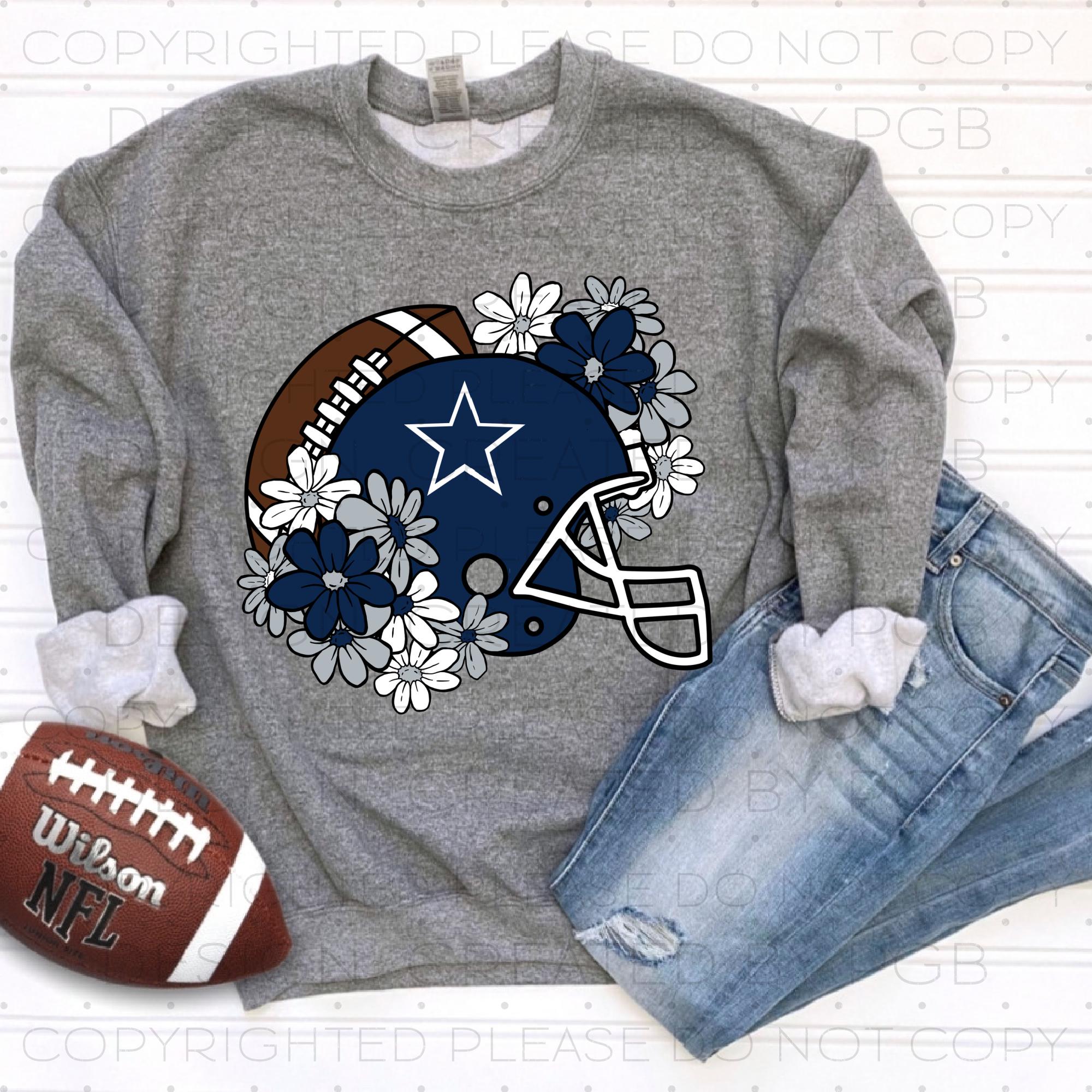 Dallas Football Flowers PNG Download Sublimation Digital Design T-shirt Tumbler Texas DTF Football Fan Navy Gray Floral Helmet Girly