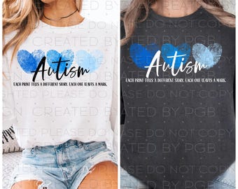 Autism PNG Instant Download Sublimation Digital Design DTF T-shirt Autism Awareness Heart Fingerprints Blue Teacher Parent Child Spectrum