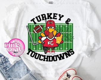 Kansas City Football Turkey Touchdowns PNG Instant Download Sublimation DFT T-shirt Football Thanksgiving Kansas City Red Gold