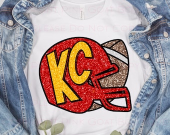 KC Football PNG Waterslide Instant Download Sublimation Digital Design Decal T-shirt Tumbler Chiefs Faux Glitter Kansas City