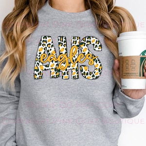 Custom Leopard School Initials PNG DFT Sublimation Leopard Digital Design Sports Mascot Spirit Wear Football School Name