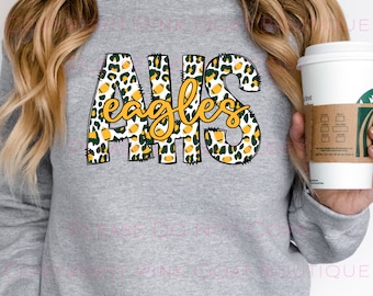 Custom Leopard School Initials PNG DFT Sublimation Leopard Digital Design Sports Mascot Spirit Wear Football School Name