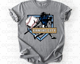 Imagen PNG de béisbol de KC Descarga instantánea Diseño digital Camiseta de béisbol Camiseta del equipo de Kansas City DTF No es un archivo de corte Jugador de béisbol
