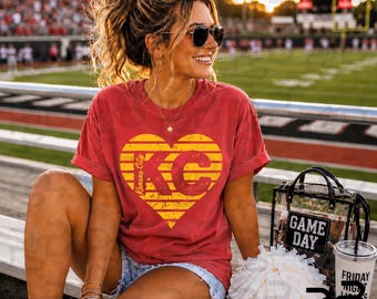 KC Grunge Heart Football PNG: Kansas City Retro Stripes (Digital Download)