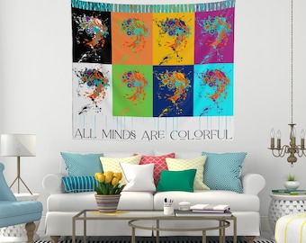 All Minds Are Colorful Pop Art Wall Tapestry, Home Decor Wall Tapestries, Home Decor Tapestry, Indoor Tapestry, Wall Tapestry