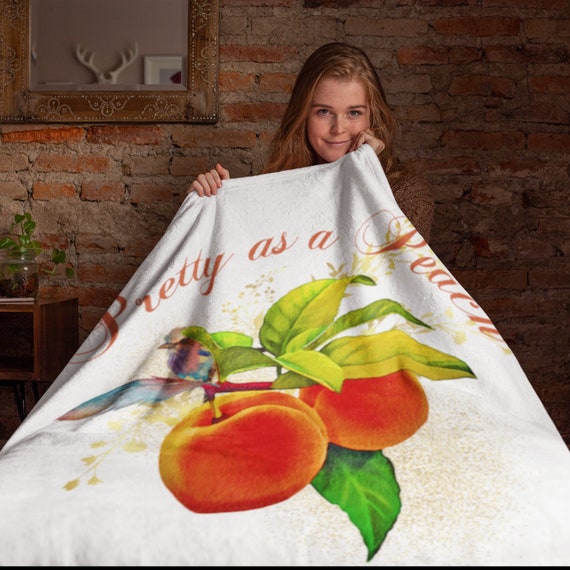 Pretty as a Peach Extra Soft Velveteen Plush Blanket Pretty as a Peach Cozy Blanket White Plush Blanket With Peaches Comfy Throw Blanket Etsy
