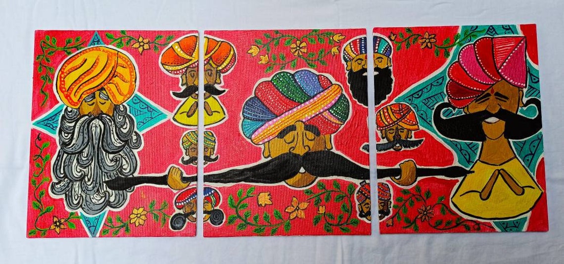 Indian Rajasthani Wall Hanging on Canvas Board with Acrylic Etsy