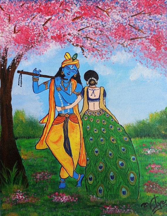 Indian Radha Krishna Art on Canvas Roll Wall Hanging for Wall - Etsy Indian Radha Krishna Art on Canvas Roll Wall Hanging for Wall - Etsy
