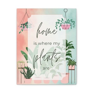 Home Is Where My Plants Are Wall Art Dekor, Pink und Blau Aquarell Kunst, Botanische Wandkunst, Pflanzen Mama Geschenk, Leinwand Wandkunst