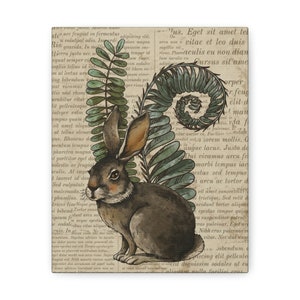 Rabbit Hare Botanical Wall Art Decor, Cottagecore Home Decor, Botanical Art, Nature Lover Decor, Canvas Gallery Wraps