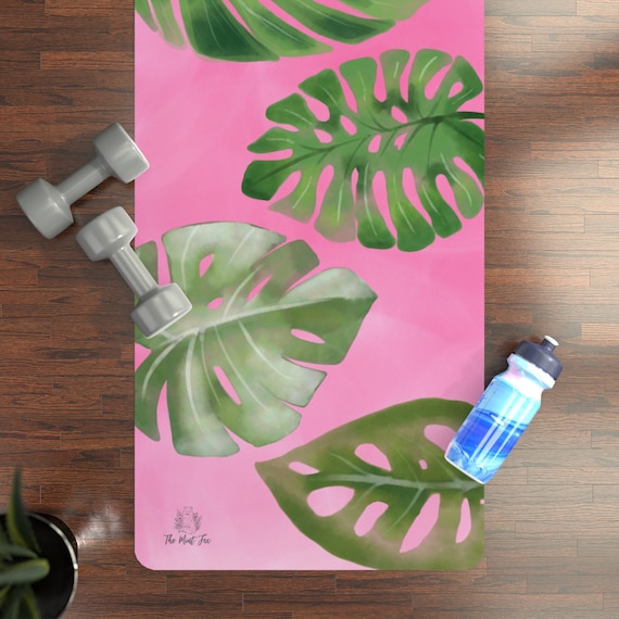Monstera Leaf Pink Yoga Mat, Pink Pilates Workout Mat, Monstera Yoga Mat,  Tropical Print Exercise Mat, Rubber Yoga Mat 