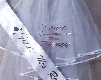 Personalised hen bachelorette party bride veil and sash