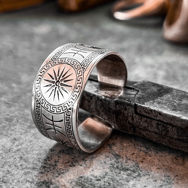 Vergina Sun Ring / Argent 925 / Taille unique / Réglable / Fait à la main par Meanderart/ Inspiré de la Macédoine grecque antique
