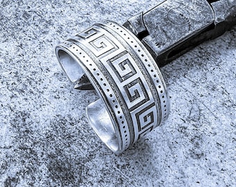 Meander T Pattern Ring / Handmade by Meanderart / One Size / Adjustable / Silver 925 / Inspired by Ancient Greece