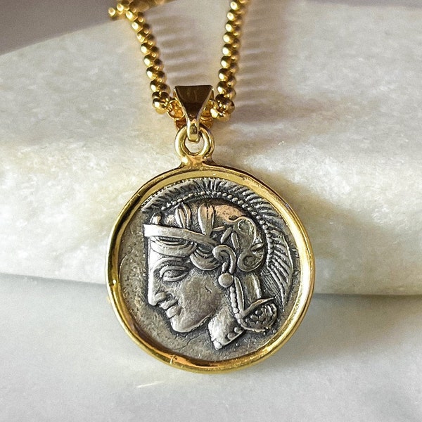 Athena Greek Goddess. Ancient Greek Handmade Jewelry. By MeanderArt. Silver 925 and Gold Plated 18K