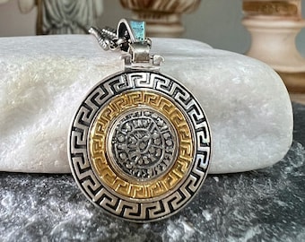 Phaistos Disk with Meander / Silver 925 / Gold Plated 18K / Handmade by MeanderArt / Ancient Greek Jewellery