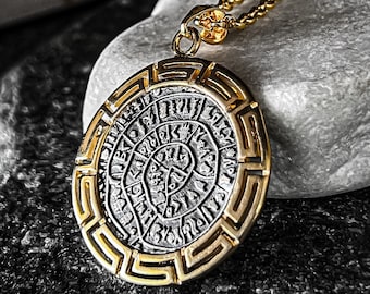 Phaistos Disc Silver and Gold Plated Pendant / Handmade by Meanderart/ Silver 925 / Gold Plated 18K / Ancient greek jewellery