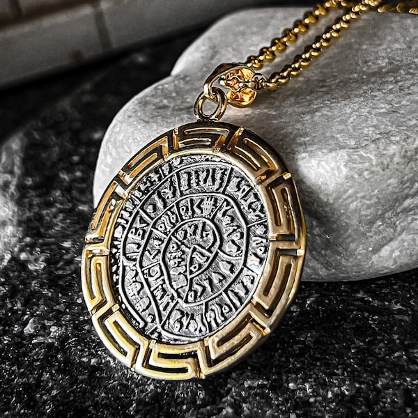 Phaistos Disc Silver and Gold Plated Pendant / Handmade by Meanderart/ Silver 925 / Gold Plated 18K / Ancient greek jewellery