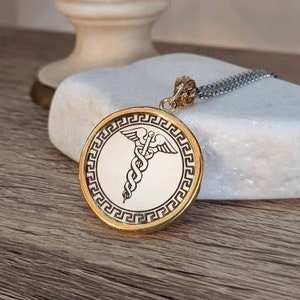 Caduceus Pendant. Symbol of Greek God Hermes. Ancient Greek jewelry. Silver 925. Gold plated 18K. Handmade by MeanderArt