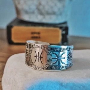 Delphic Epsilon and Vergina Sun Ring. One-size. Silver 925. Handmade by MeanderArt. Ancient Greek symbols.