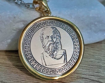 SOCRATES Pendant. Ancient Greek Philosopher. Silver 925. Gold Plated 18K. Handmade by MeanderArt.