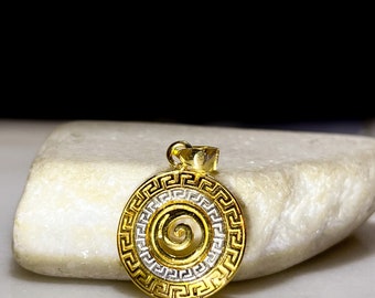 Meander and Spiral Gold Plated 24K Pendant / Handmade by Meanderart / Silver 925 / Ancient Greek Jewelry