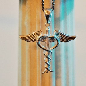 Caduceus of Hermes pendant. Greek symbol. Handmade by MeanderArt. Ancient Greek jewelry. Silver 925.