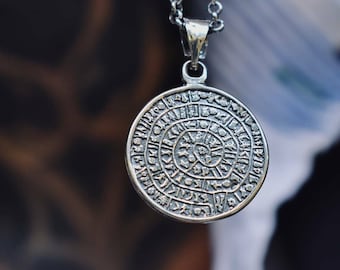 Phaistos Disk Pendant. Greek cypher found at Phaistos/Crete. Handmade by MeanderArt. Silver 925.