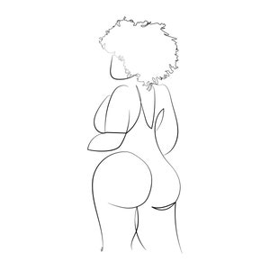 Beautiful Curvy Woman With Afro Hair. Body Positivity Printable Wall Decor. Black And White Sketch Line Drawing